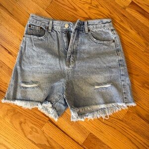 Pink Lily Light Blue High-Rise Distressed Denim Shorts